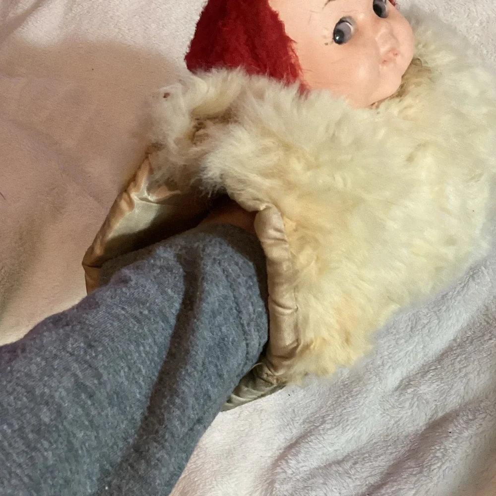 Vintage Creepy Looking Child's Hand Warmer with a Doll Head Attached